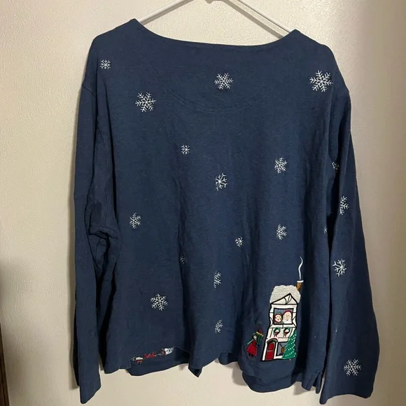 BECHAMEL Embroidered Applique Christmas Winter Village Cardigan Women's Size 3X - Picture 6 of 6